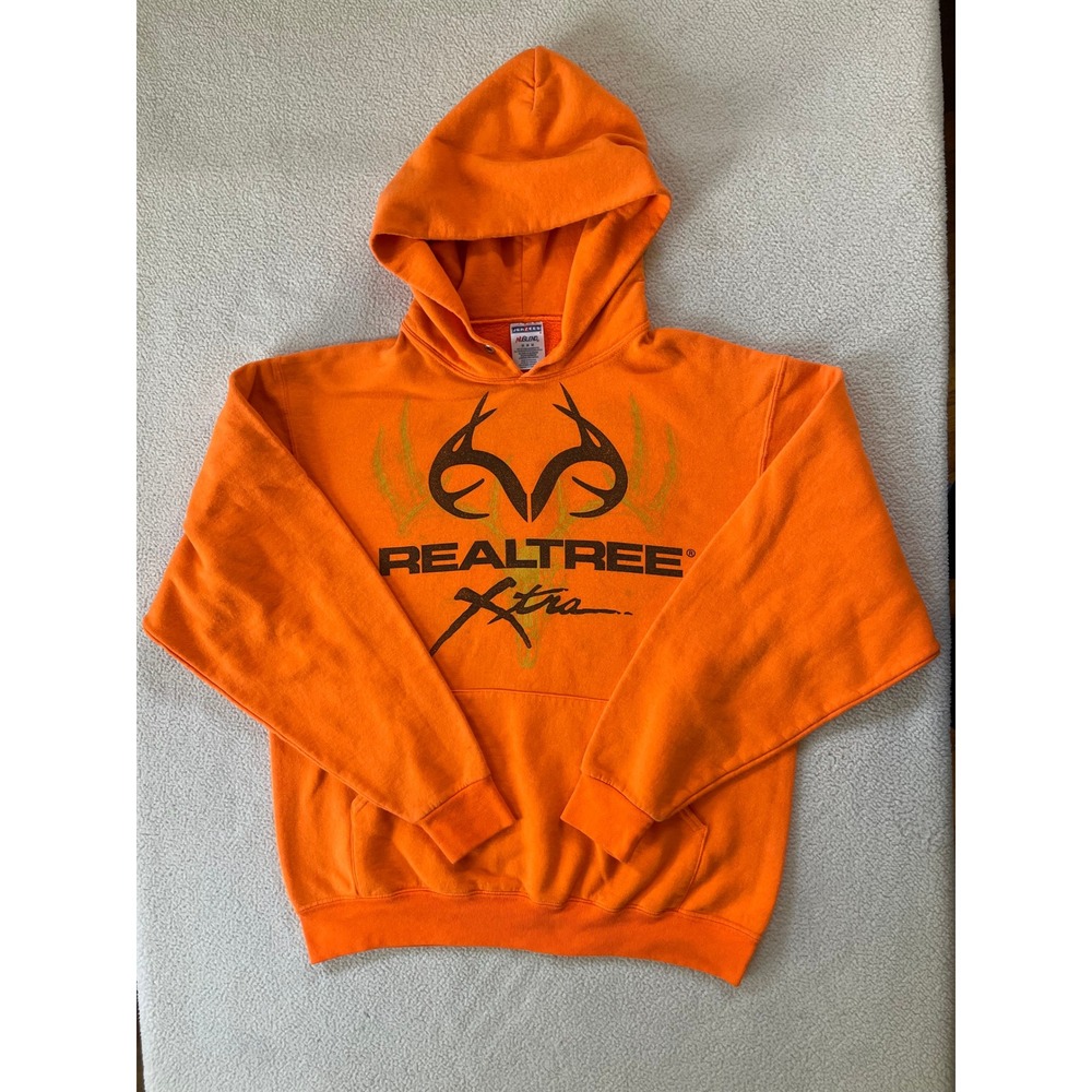 Jerzees Mens Medium Hoodie Blaze Orange Realtree Xtra Graphic Pullover Buck
